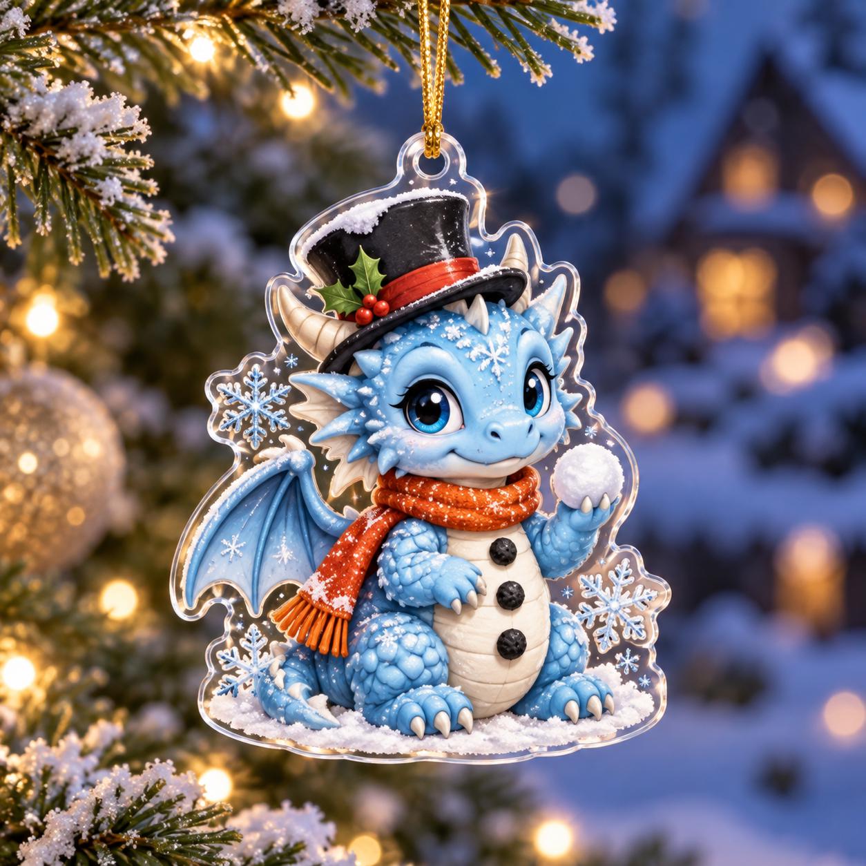 Dragon Christmas Ornament with Cute Fantasy Acrylic Reindeer Ice Fire Holiday Tree Decor and Lover Gift - photo 7