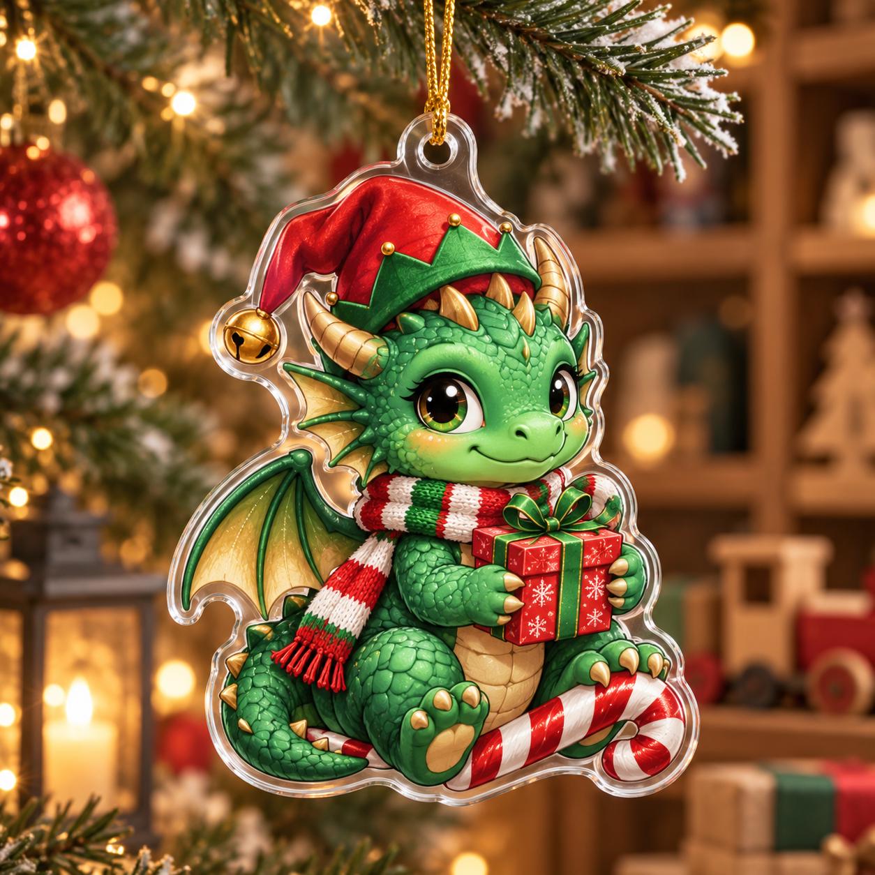 Dragon Christmas Ornament with Cute Fantasy Acrylic Reindeer Ice Fire Holiday Tree Decor and Lover Gift - photo 8
