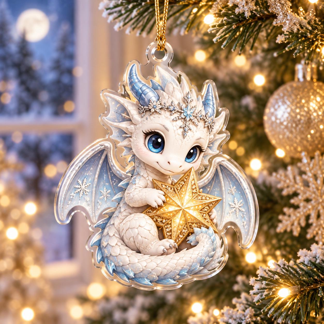 Dragon Christmas Ornament with Cute Fantasy Acrylic Reindeer Ice Fire Holiday Tree Decor and Lover Gift - photo 9
