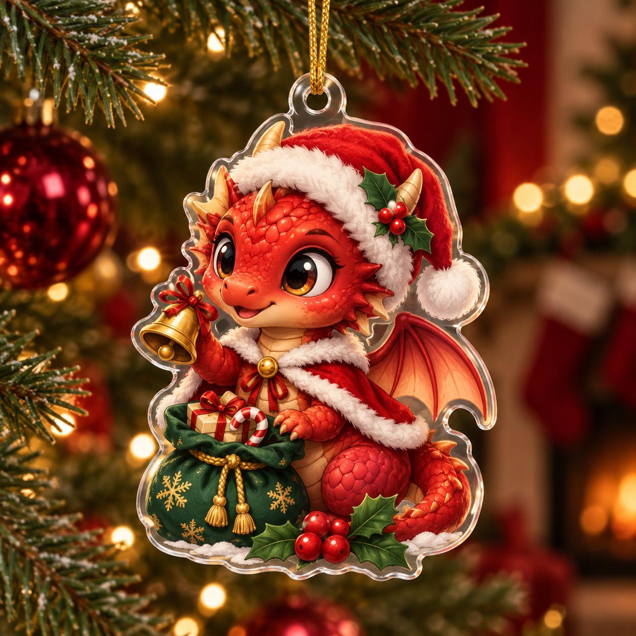 Dragon Christmas Ornament with Cute Fantasy Acrylic Reindeer Ice Fire Holiday Tree Decor and Lover Gift - photo 10