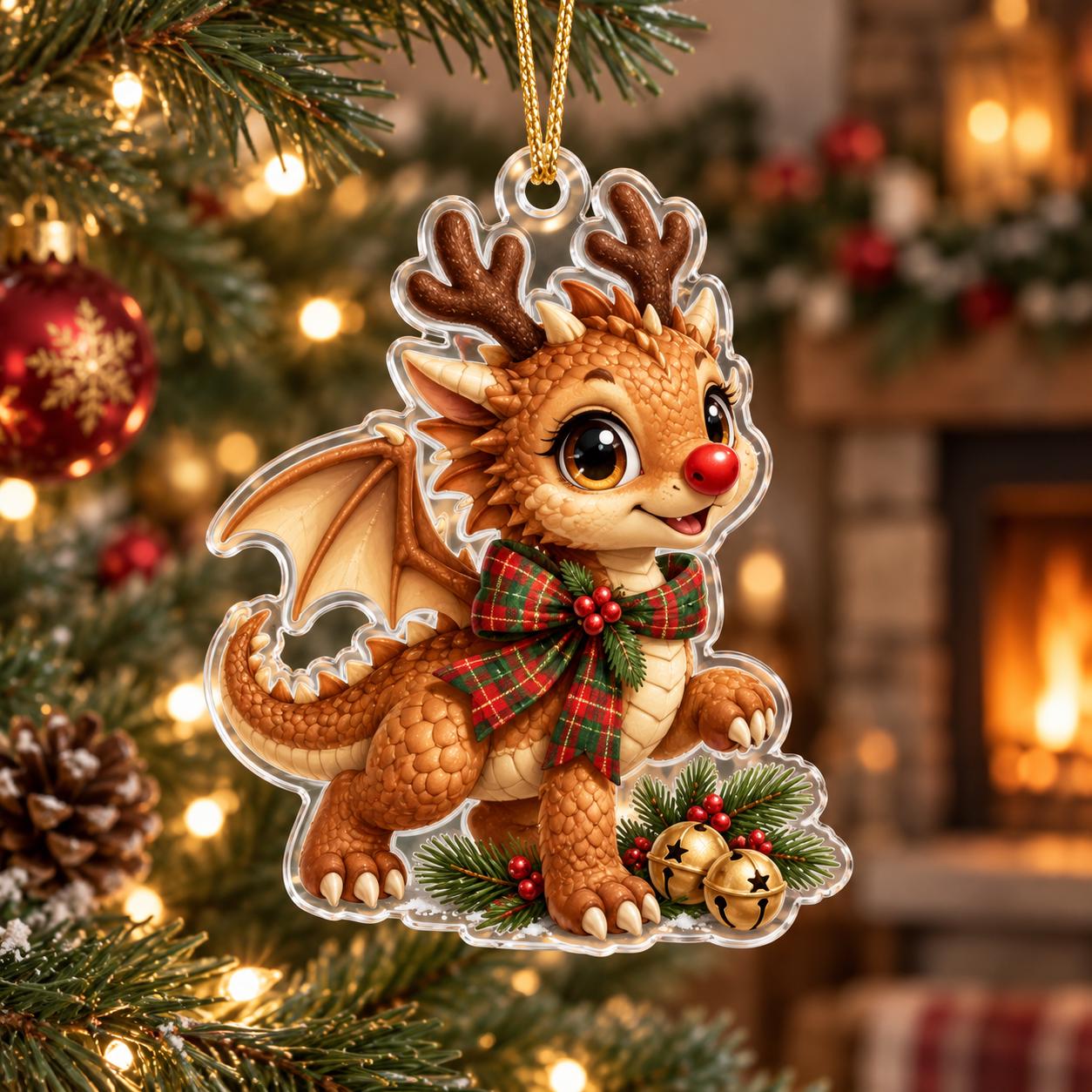 Dragon Christmas Ornament with Cute Fantasy Acrylic Reindeer Ice Fire Holiday Tree Decor and Lover Gift - photo 11