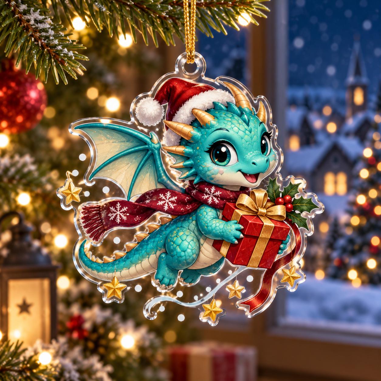 Dragon Christmas Ornament with Cute Fantasy Acrylic Reindeer Ice Fire Holiday Tree Decor and Lover Gift - photo 12