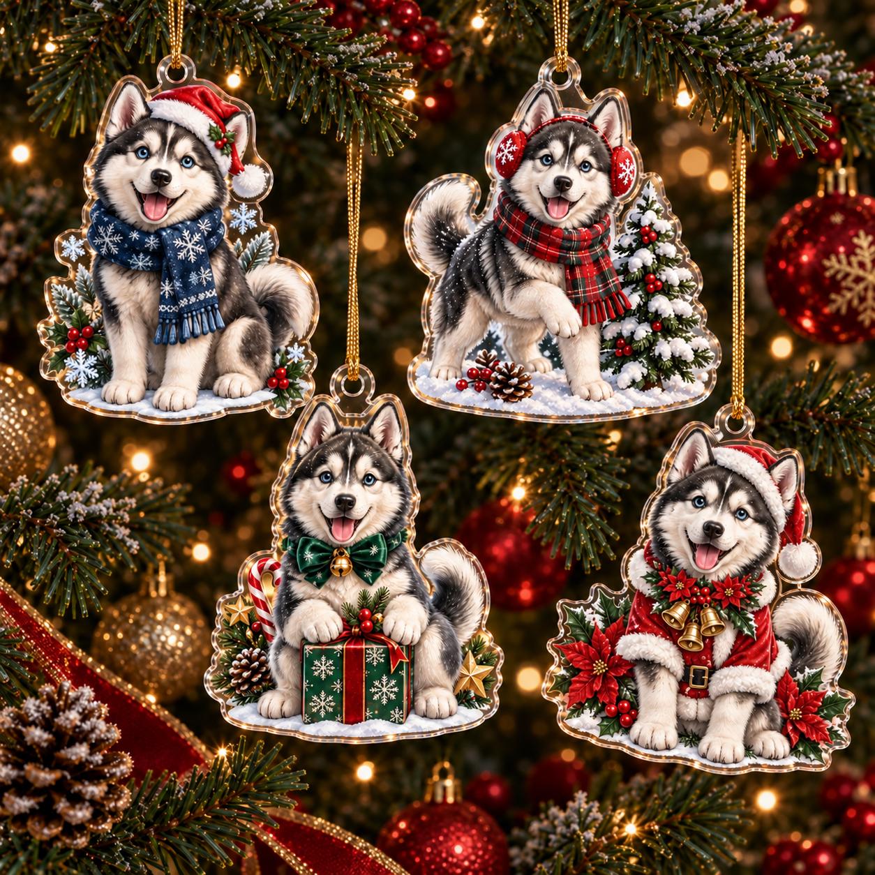Husky Christmas Ornament with Siberian Acrylic Santa Snow Globe Holiday Tree Decor and Dog Lover Gift