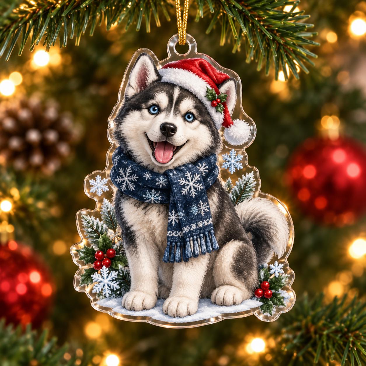 Husky Christmas Ornament with Siberian Acrylic Santa Snow Globe Holiday Tree Decor and Dog Lover Gift - photo 2