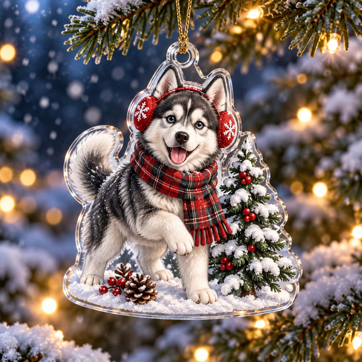 Husky Christmas Ornament with Siberian Acrylic Santa Snow Globe Holiday Tree Decor and Dog Lover Gift - photo 3