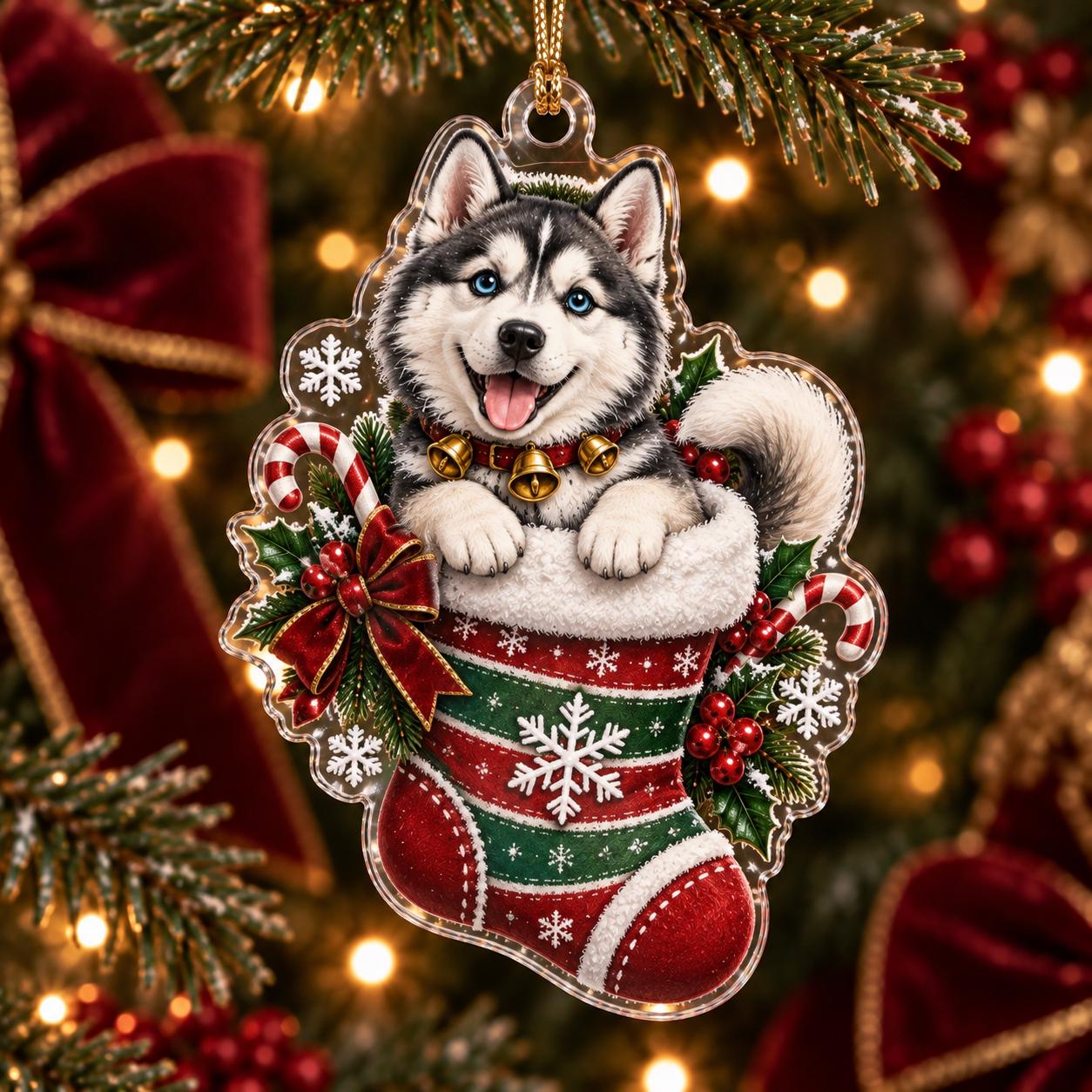 Husky Christmas Ornament with Siberian Acrylic Santa Snow Globe Holiday Tree Decor and Dog Lover Gift - photo 9