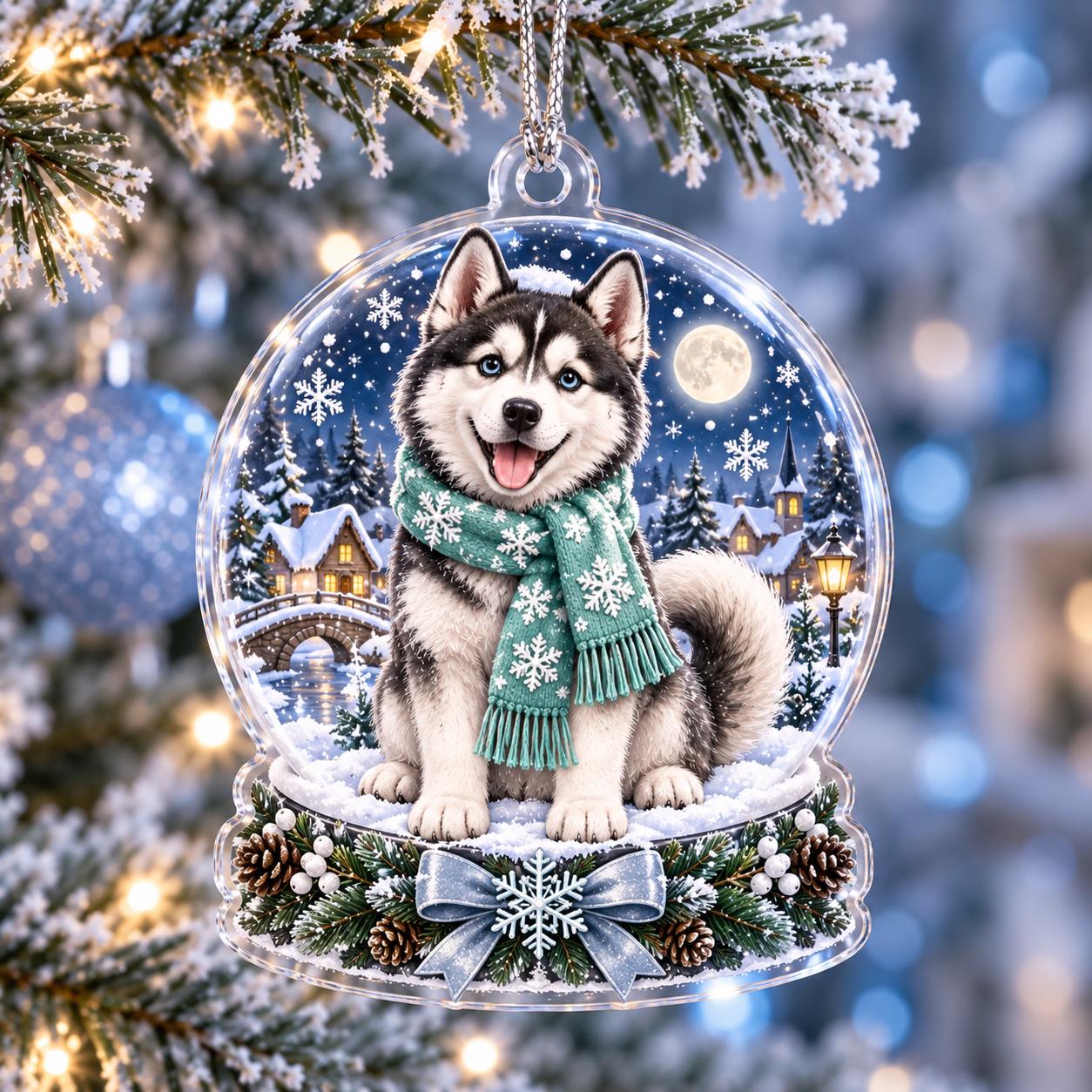 Husky Christmas Ornament with Siberian Acrylic Santa Snow Globe Holiday Tree Decor and Dog Lover Gift - photo 11