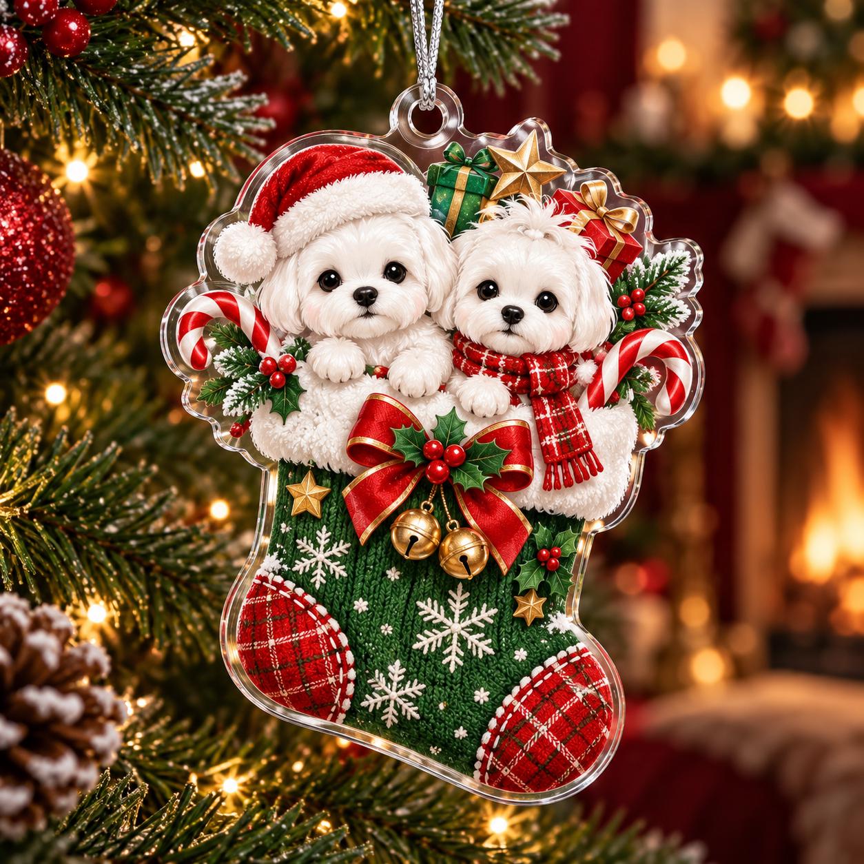 Cute White Maltese Dog Acrylic Christmas Ornament – Santa Sleigh And Gingerbread Holiday Tree Decor Gift For Dog Lover - photo 2