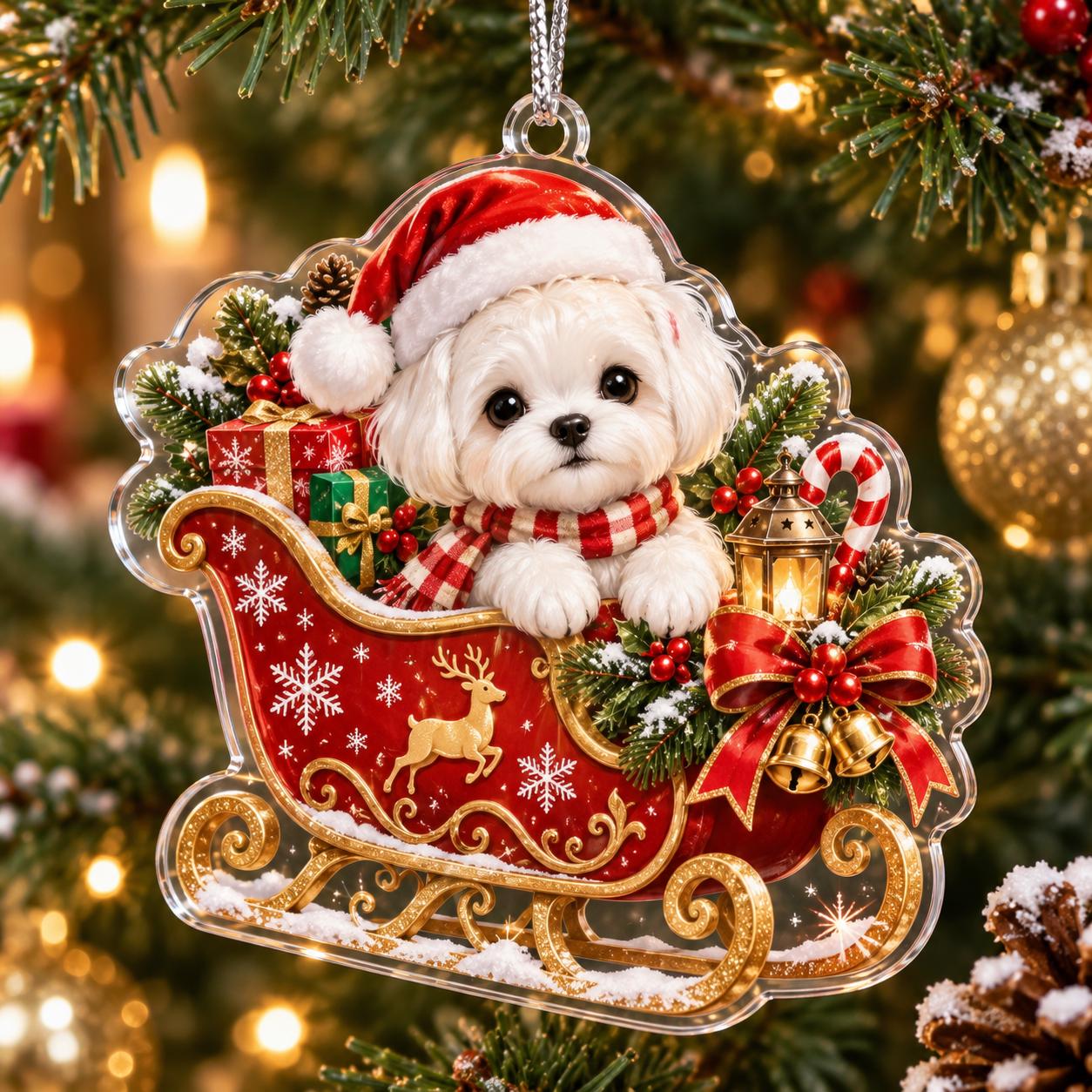 Cute White Maltese Dog Acrylic Christmas Ornament – Santa Sleigh And Gingerbread Holiday Tree Decor Gift For Dog Lover - photo 5