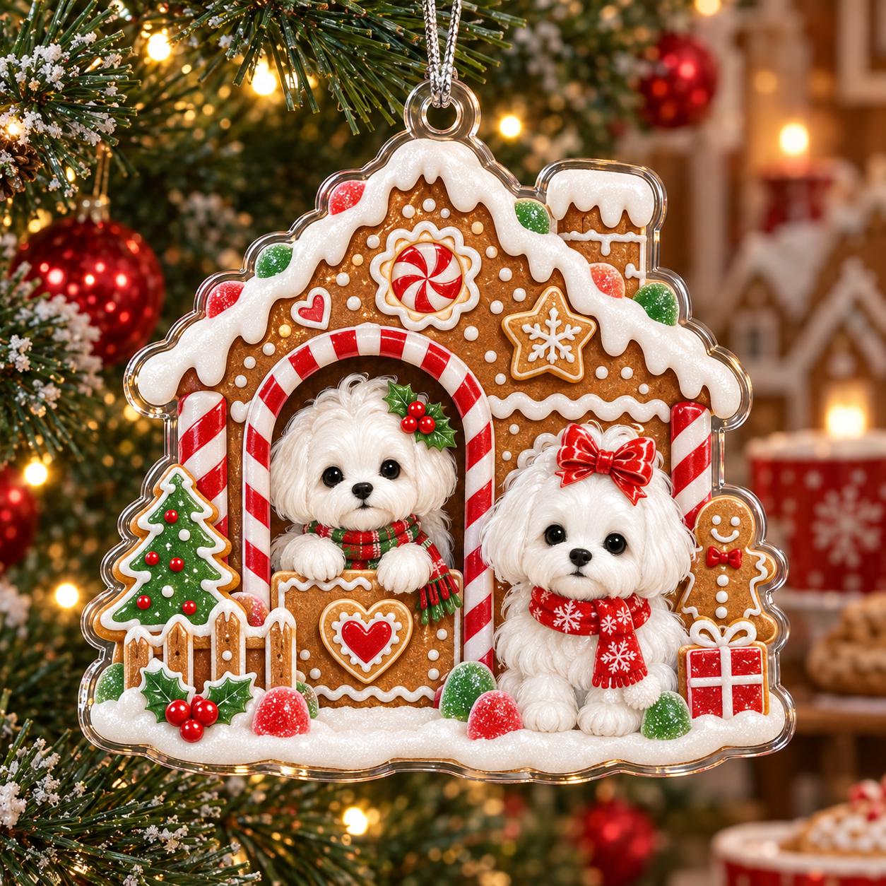 Cute White Maltese Dog Acrylic Christmas Ornament – Santa Sleigh And Gingerbread Holiday Tree Decor Gift For Dog Lover - photo 6