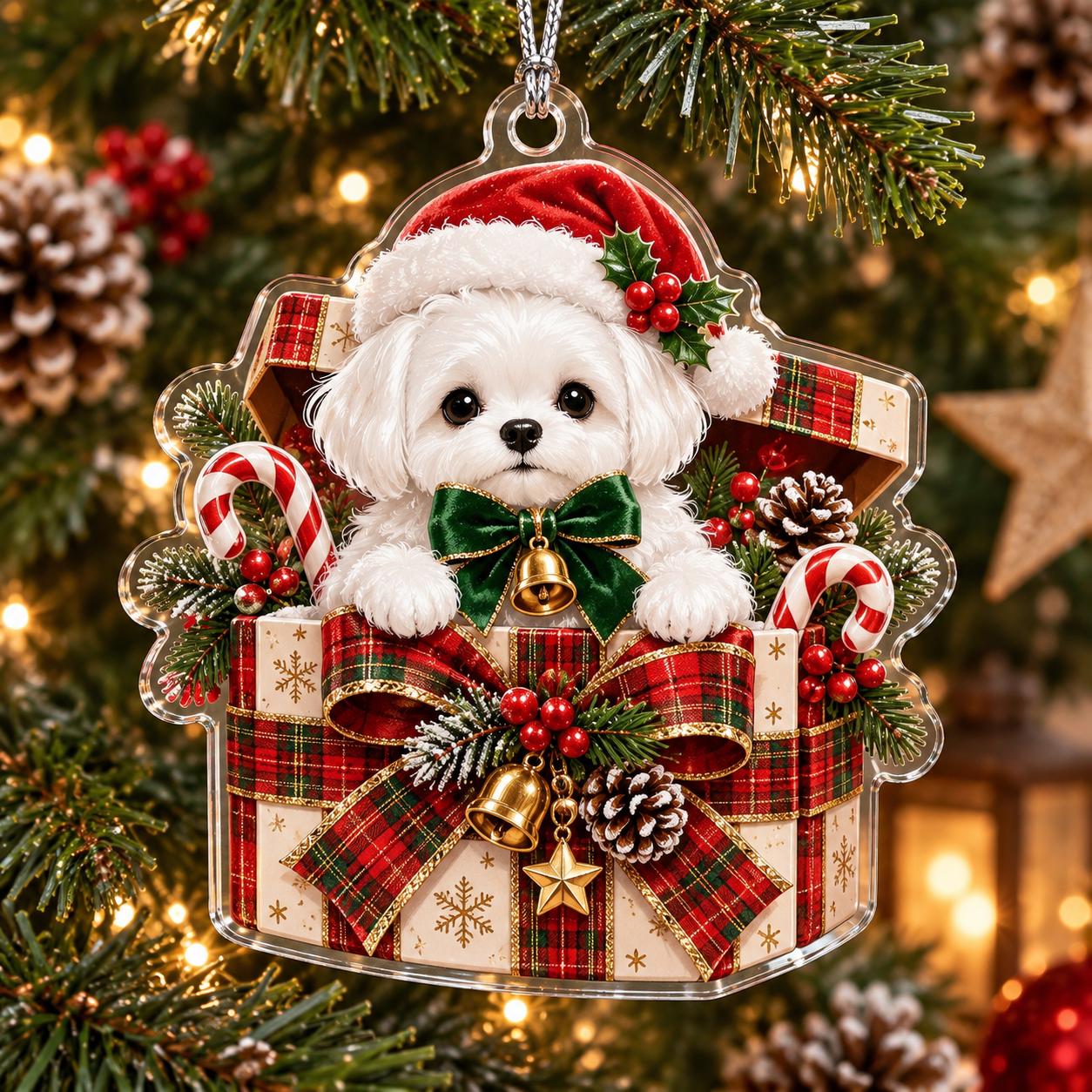 Cute White Maltese Dog Acrylic Christmas Ornament – Santa Sleigh And Gingerbread Holiday Tree Decor Gift For Dog Lover - photo 8