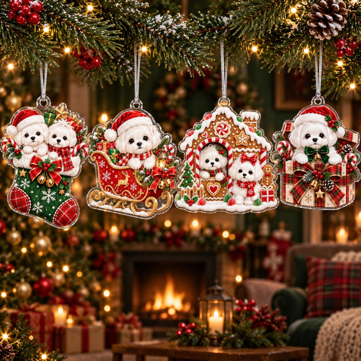 Cute White Maltese Dog Acrylic Christmas Ornament – Santa Sleigh And Gingerbread Holiday Tree Decor Gift For Dog Lover - photo 10