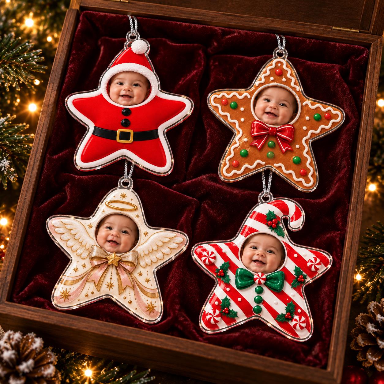 Personalized Baby Photo Acrylic Christmas Ornament With Custom Star Tree – Gingerbread Elf And Mouse Costume Keepsake Gift - photo 7
