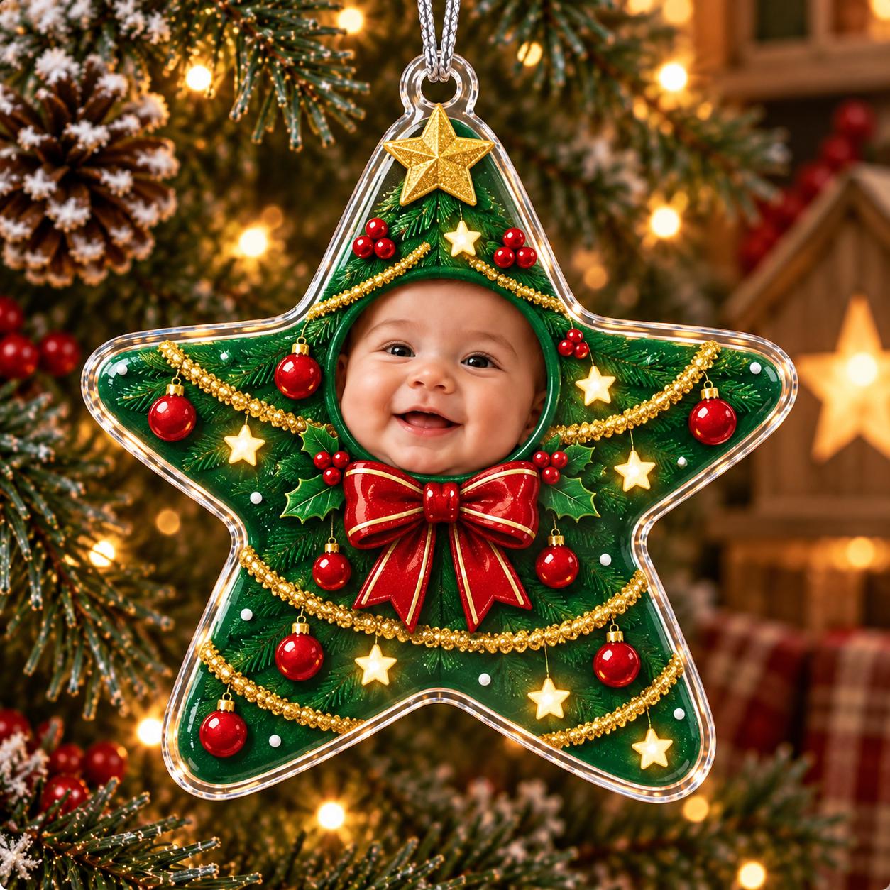 Personalized Baby Photo Acrylic Christmas Ornament With Custom Star Tree – Gingerbread Elf And Mouse Costume Keepsake Gift - photo 11