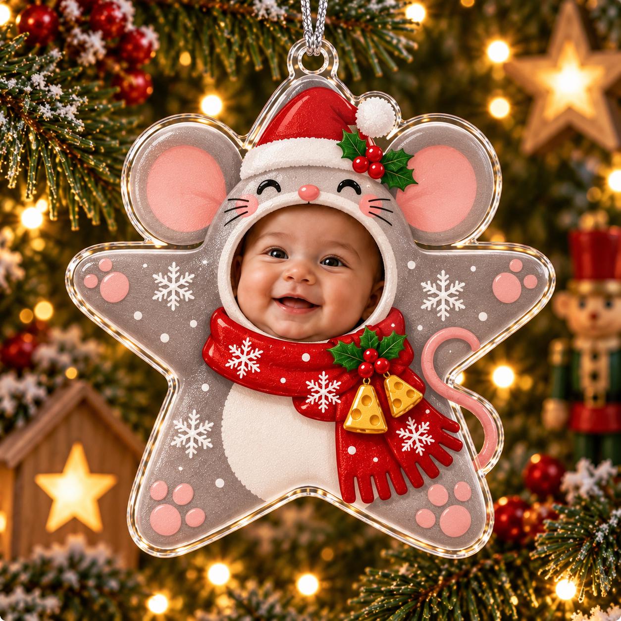 Personalized Baby Photo Acrylic Christmas Ornament With Custom Star Tree – Gingerbread Elf And Mouse Costume Keepsake Gift - photo 14