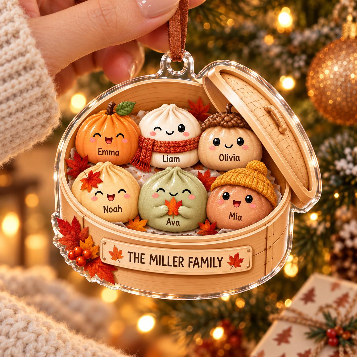 Personalized Custom Name Bamboo Steamer Dumpling Family Acrylic Ornament – Autumn Keepsake and Thanksgiving Gift - photo 4