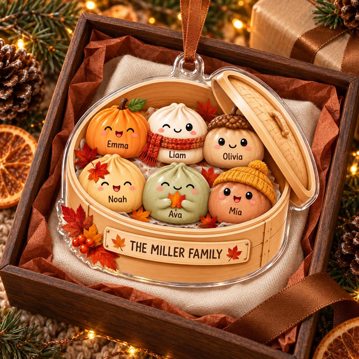 Personalized Custom Name Bamboo Steamer Dumpling Family Acrylic Ornament – Autumn Keepsake and Thanksgiving Gift - photo 5