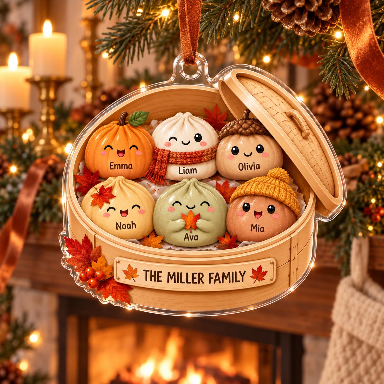 Personalized Custom Name Bamboo Steamer Dumpling Family Acrylic Ornament – Autumn Keepsake and Thanksgiving Gift - photo 6