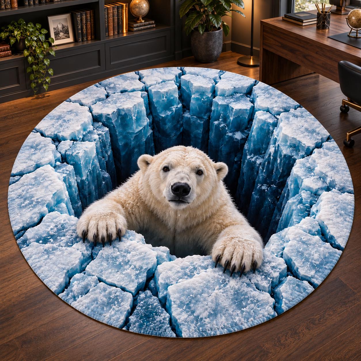 Quilted Round Rug with 3D Illusion Ice Arctic Abyss – Winter Wildlife Home Decor Floor Mat and Polar Bear Lover Gift - photo 5