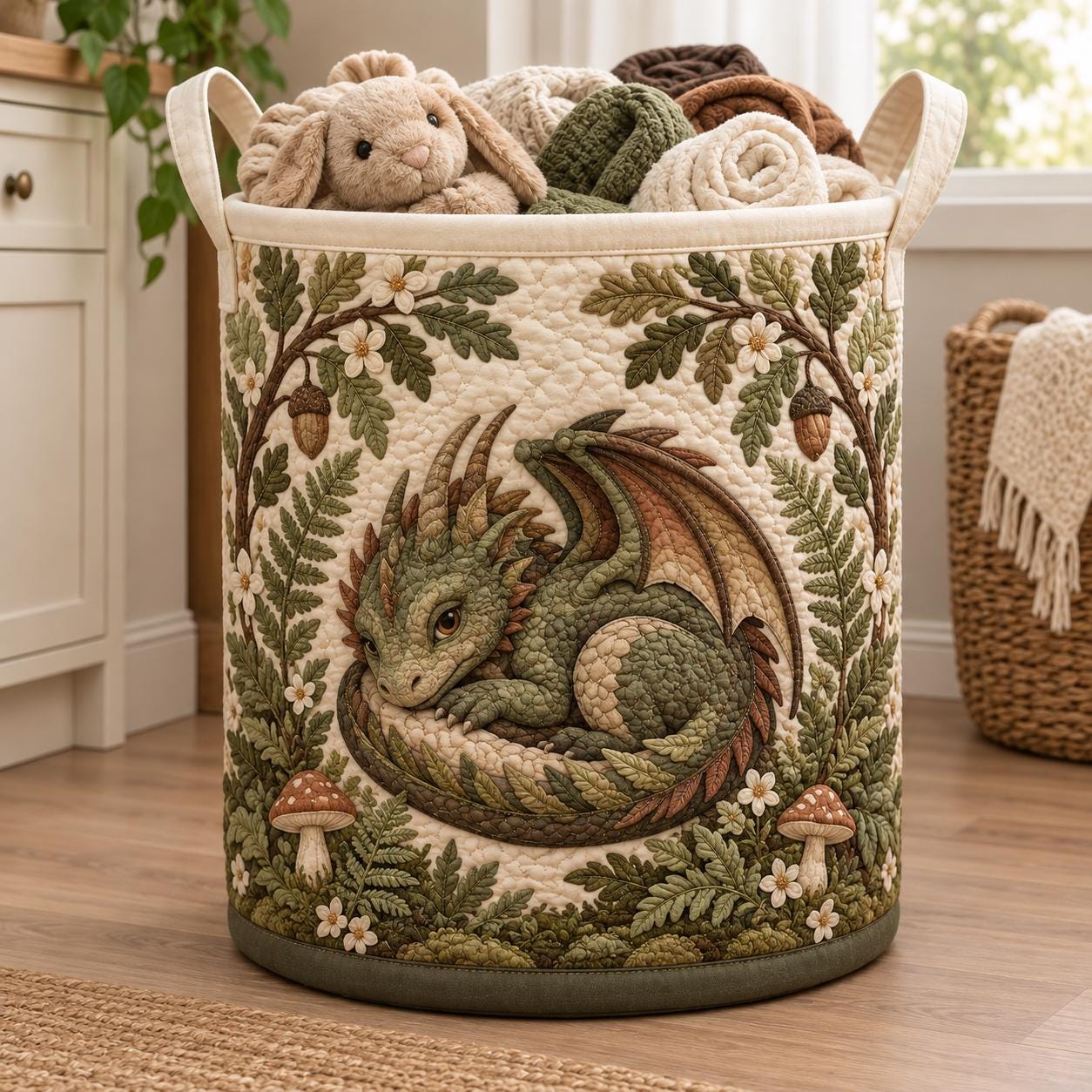 Dragon Laundry Basket and Moon Forest Hamper – Fantasy Nursery Storage Bin and Woodland Dragon Organizer with Lover Gift