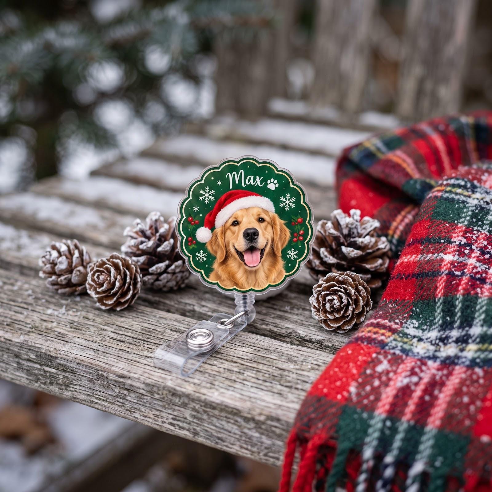 Personalized Pet Badge Reel and Custom Pet Photo ID Holder – Christmas Dog Cat Badge Reel for Nurse Holiday Work Gift with Name - photo 4