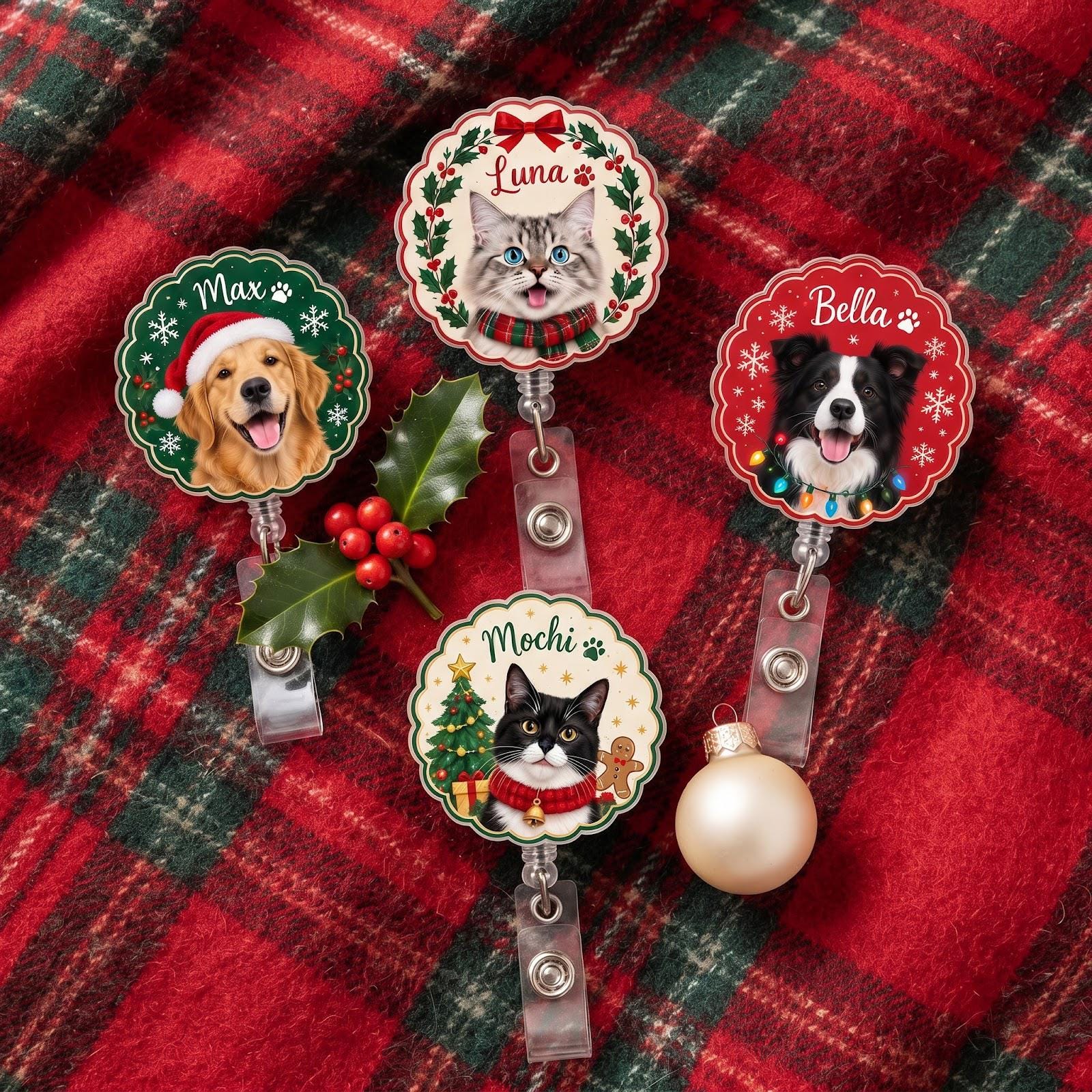 Personalized Pet Badge Reel and Custom Pet Photo ID Holder – Christmas Dog Cat Badge Reel for Nurse Holiday Work Gift with Name - photo 9