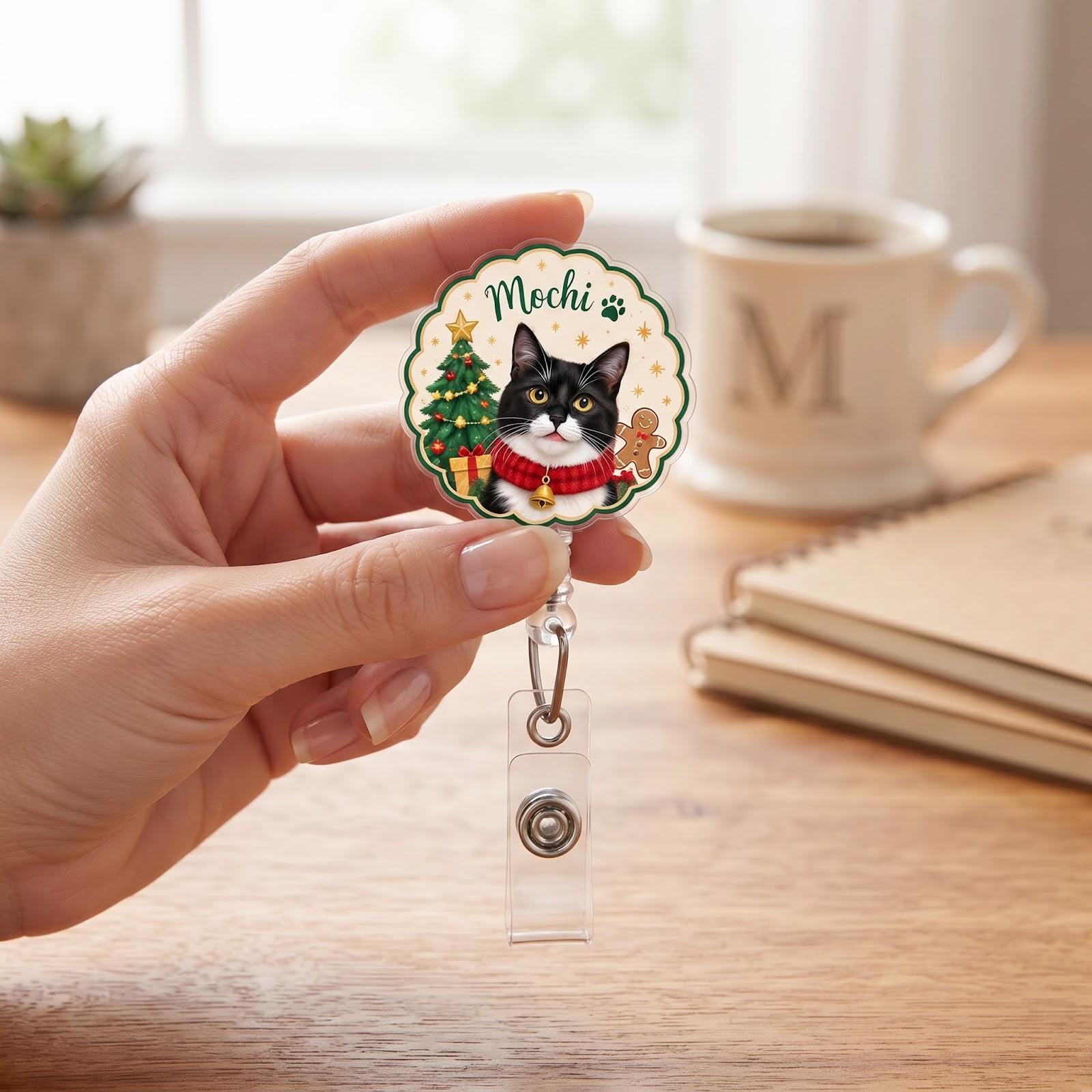 Personalized Pet Badge Reel and Custom Pet Photo ID Holder – Christmas Dog Cat Badge Reel for Nurse Holiday Work Gift with Name - photo 10