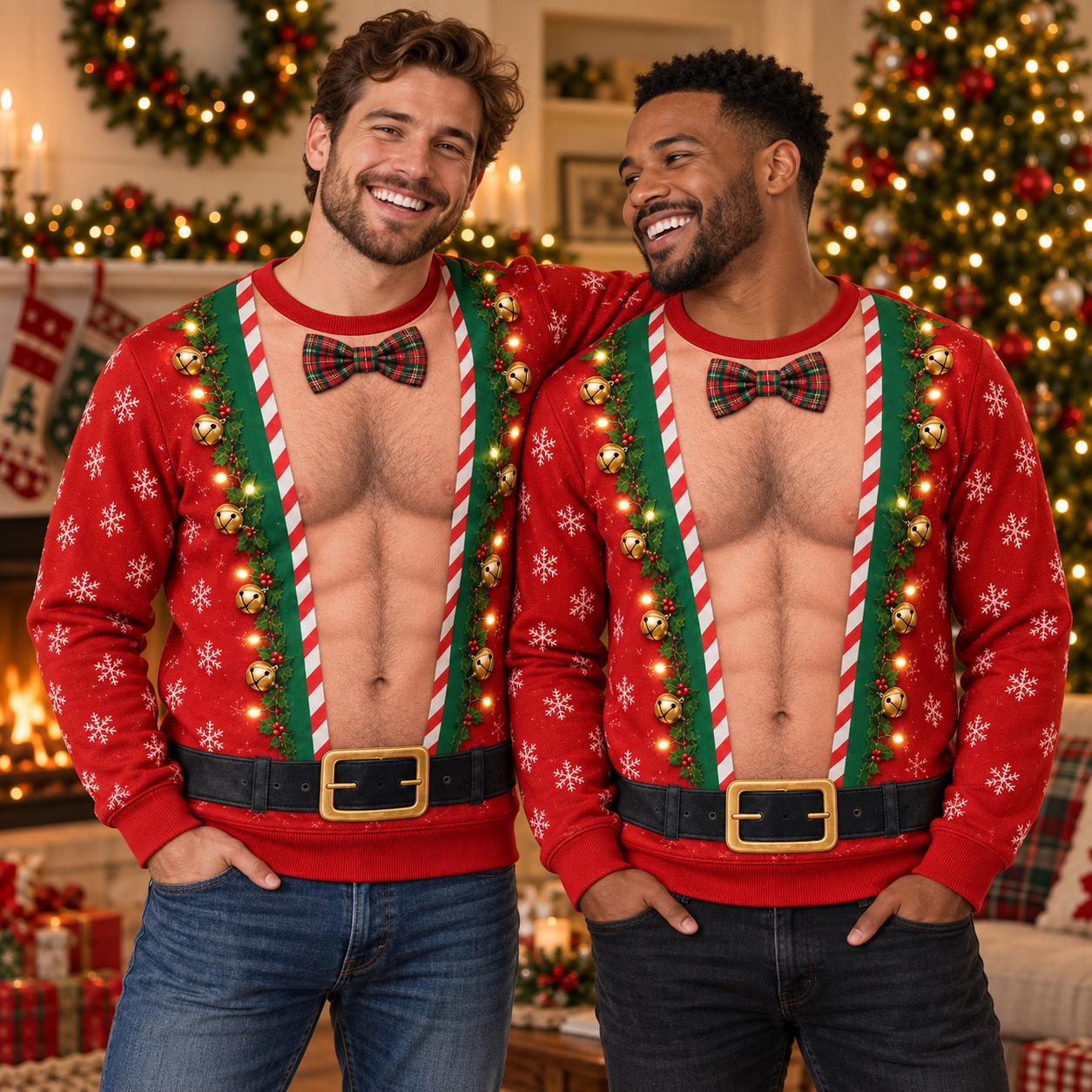 Funny Green Elf Suspenders Sweatshirt for Men – Jingle Holiday Shirt and Christmas Sweater Xmas Party Gift - photo 2