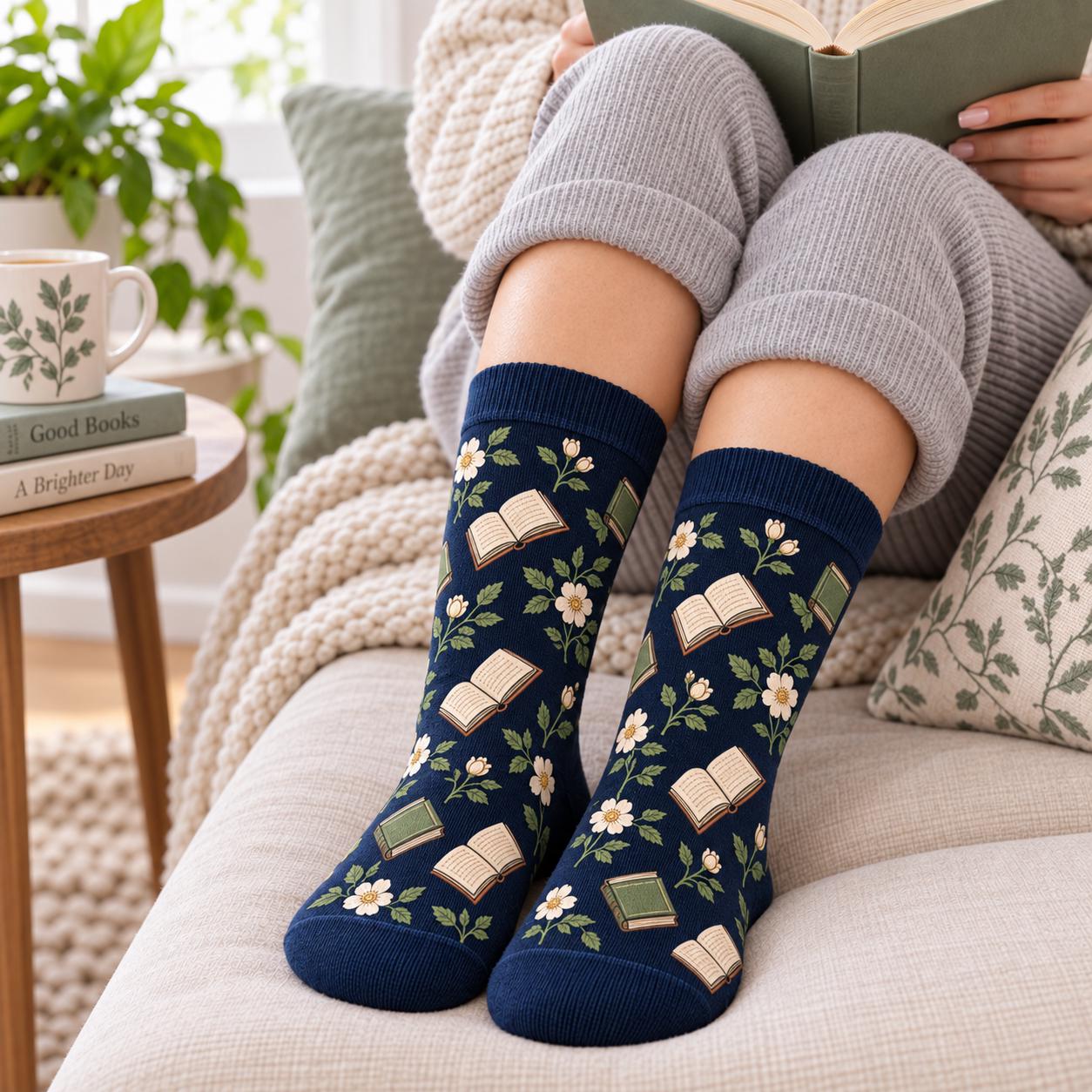 Cozy Floral Book Lover Socks With Shhh I M Reading – Bookish Reader Gift For Women And Librarian Birthday Gift - photo 2