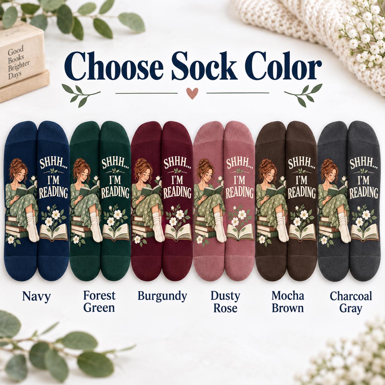 Cozy Floral Book Lover Socks With Shhh I M Reading – Bookish Reader Gift For Women And Librarian Birthday Gift - photo 3