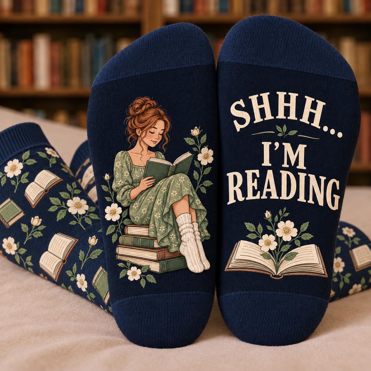 Cozy Floral Book Lover Socks With Shhh I M Reading – Bookish Reader Gift For Women And Librarian Birthday Gift - photo 7