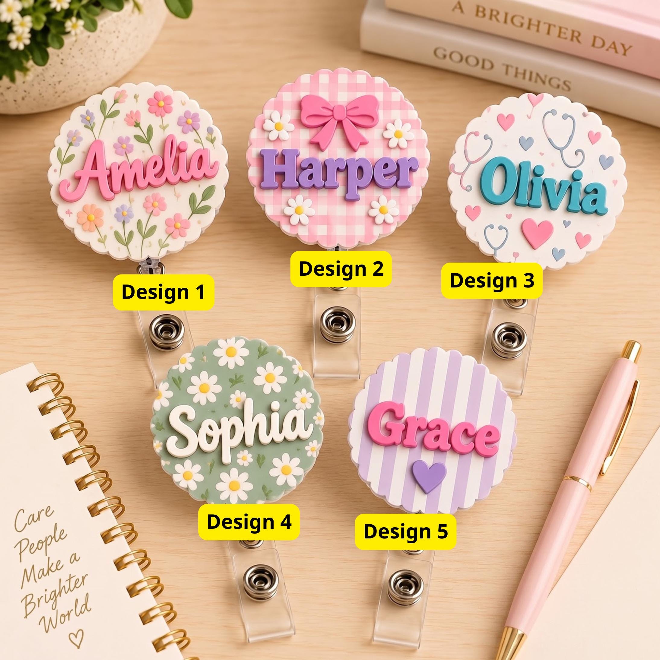 Personalized Name Badge Reel and Custom Cute ID Badge Holder – Floral Gingham Rainbow Badge Reel for Nurse Teacher Medical Office Gift - photo 4