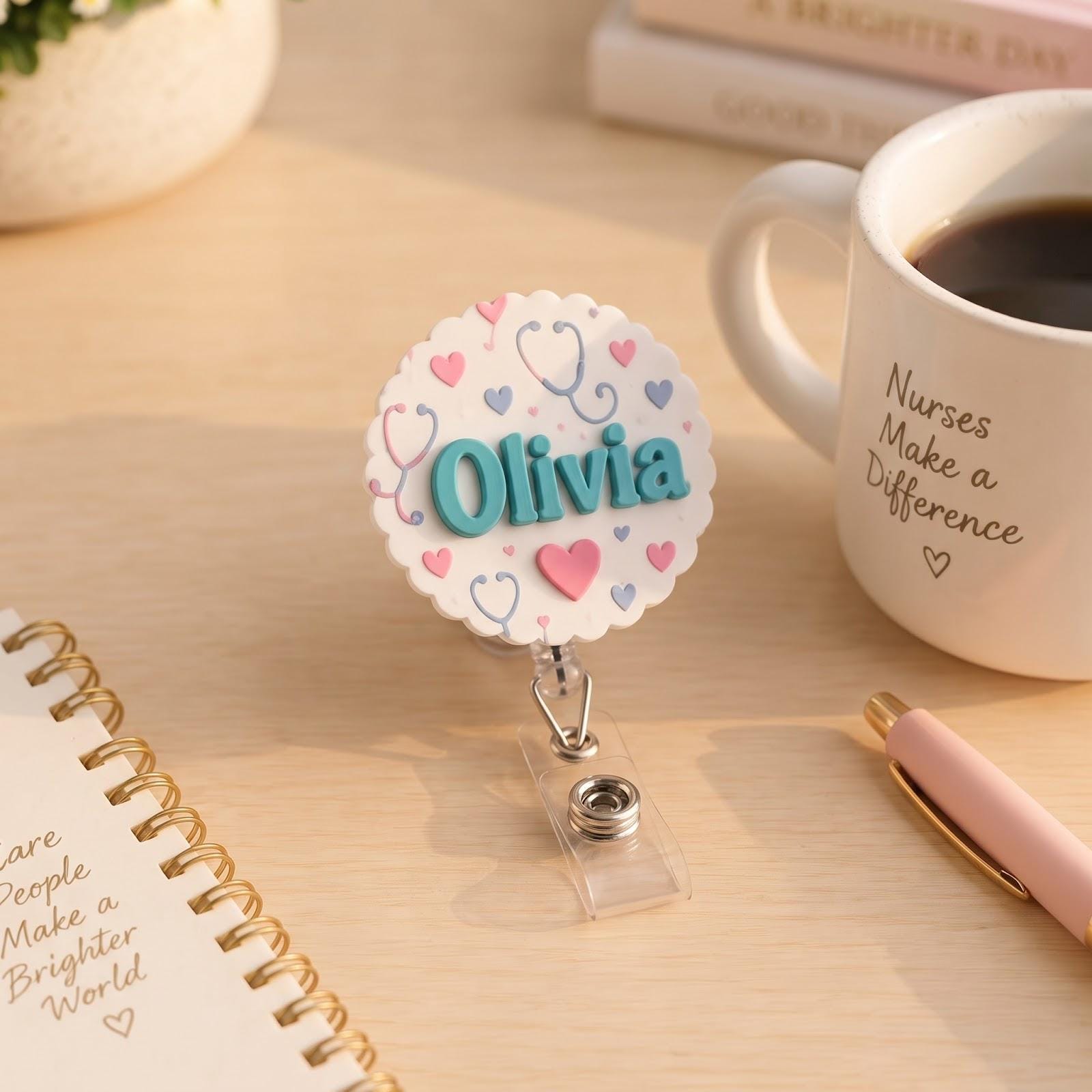 Personalized Name Badge Reel and Custom Cute ID Badge Holder – Floral Gingham Rainbow Badge Reel for Nurse Teacher Medical Office Gift - photo 11