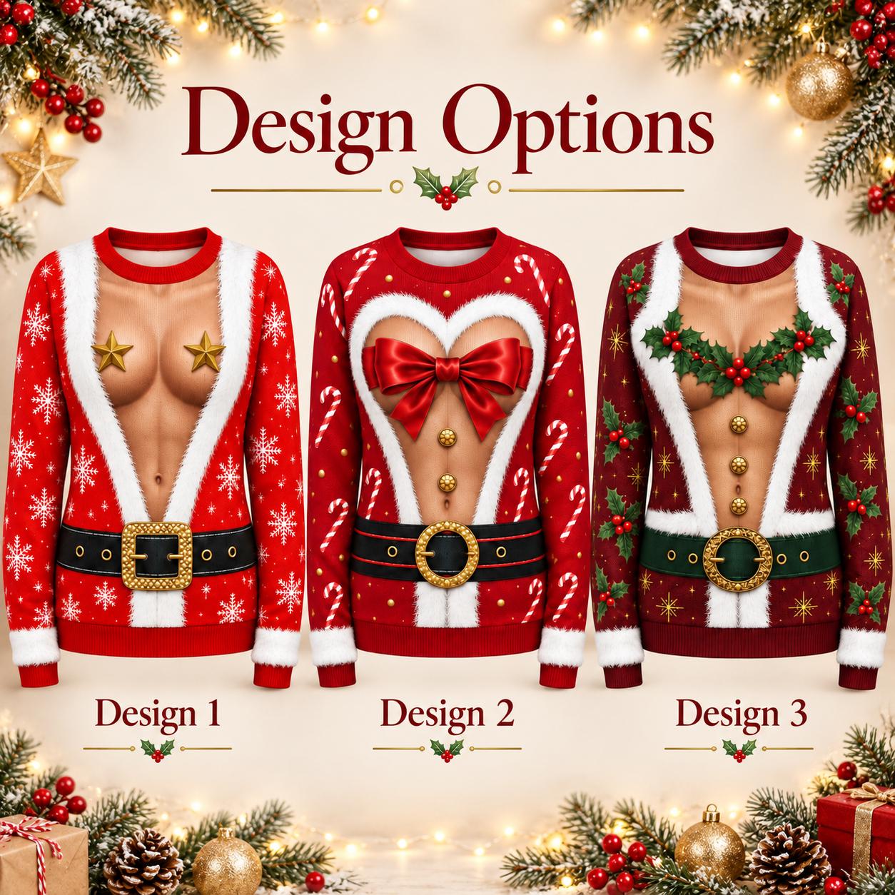 Funny Holly Santa Babe Sweatshirt for Women – Ugly Christmas Sweater Body Illusion Holiday Shirt and Xmas Outfit - photo 3
