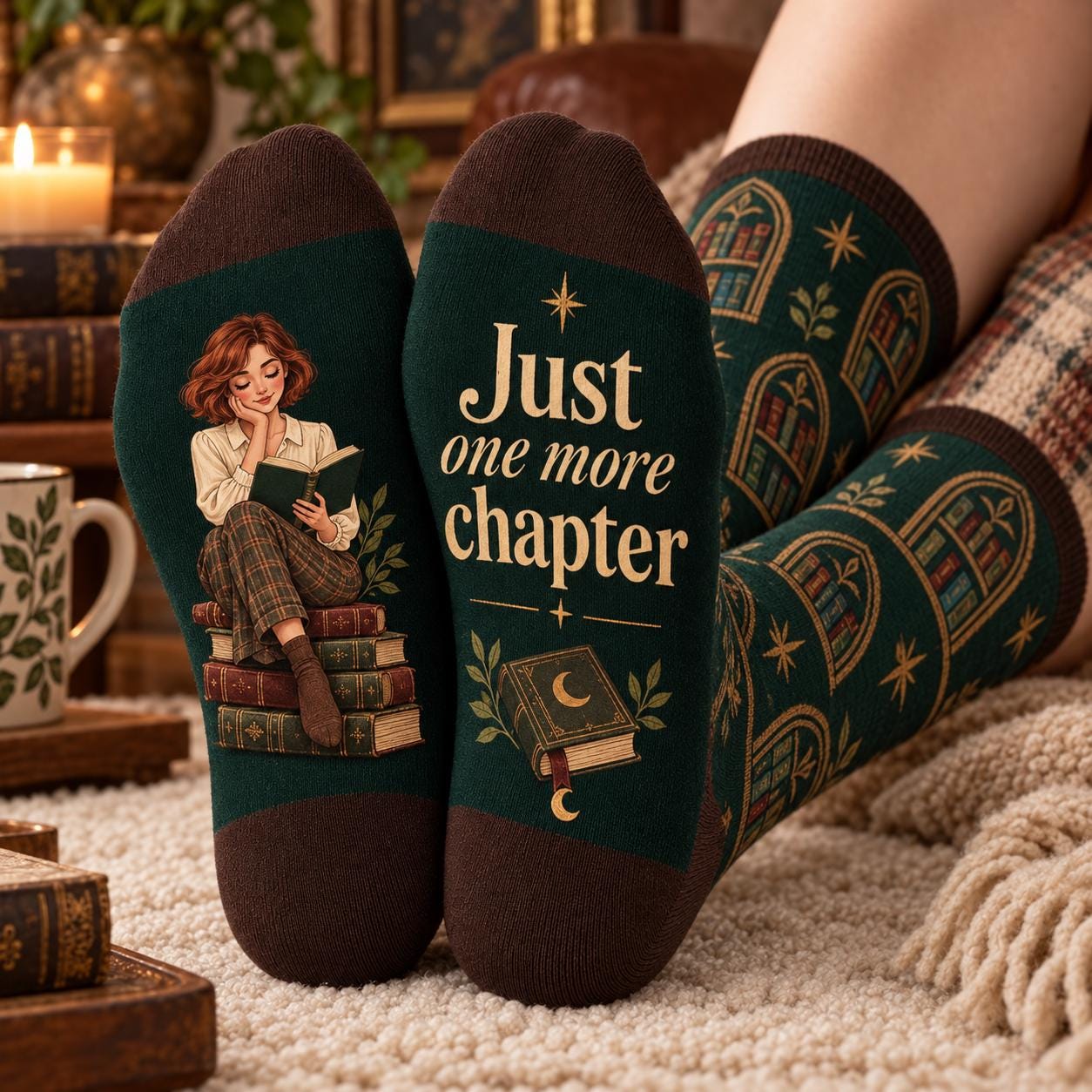 Book Lover Socks and Just One More Chapter Reading Socks β Cozy Reader Gift and Bookish Gifts for Women with Librarian Teacher Birthday