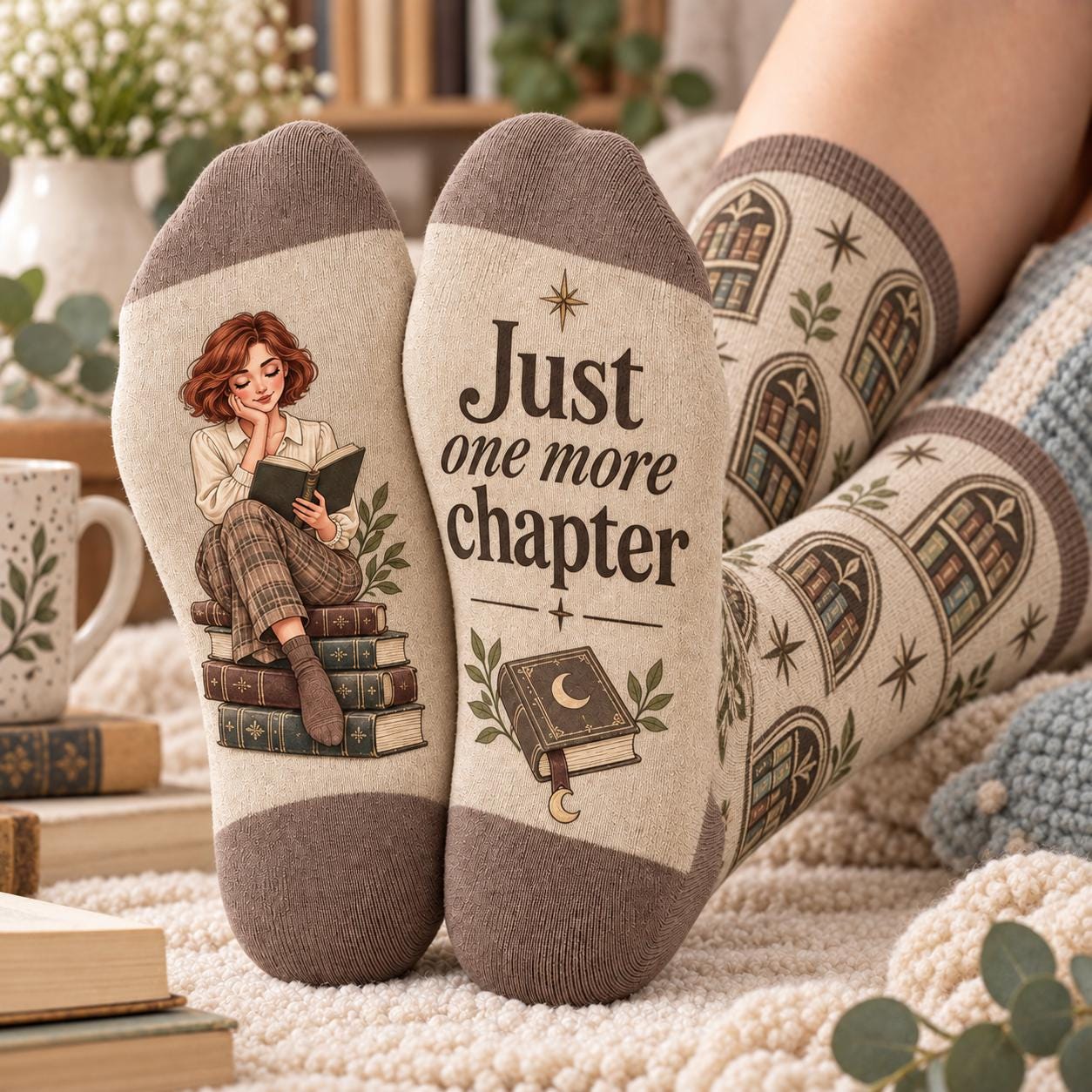 Book Lover Socks and Just One More Chapter Reading Socks – Cozy Reader Gift and Bookish Gifts for Women with Librarian Teacher Birthday - photo 2