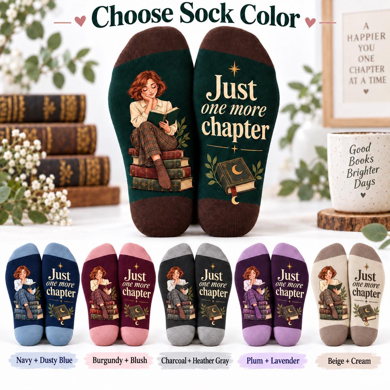Book Lover Socks and Just One More Chapter Reading Socks – Cozy Reader Gift and Bookish Gifts for Women with Librarian Teacher Birthday - photo 3