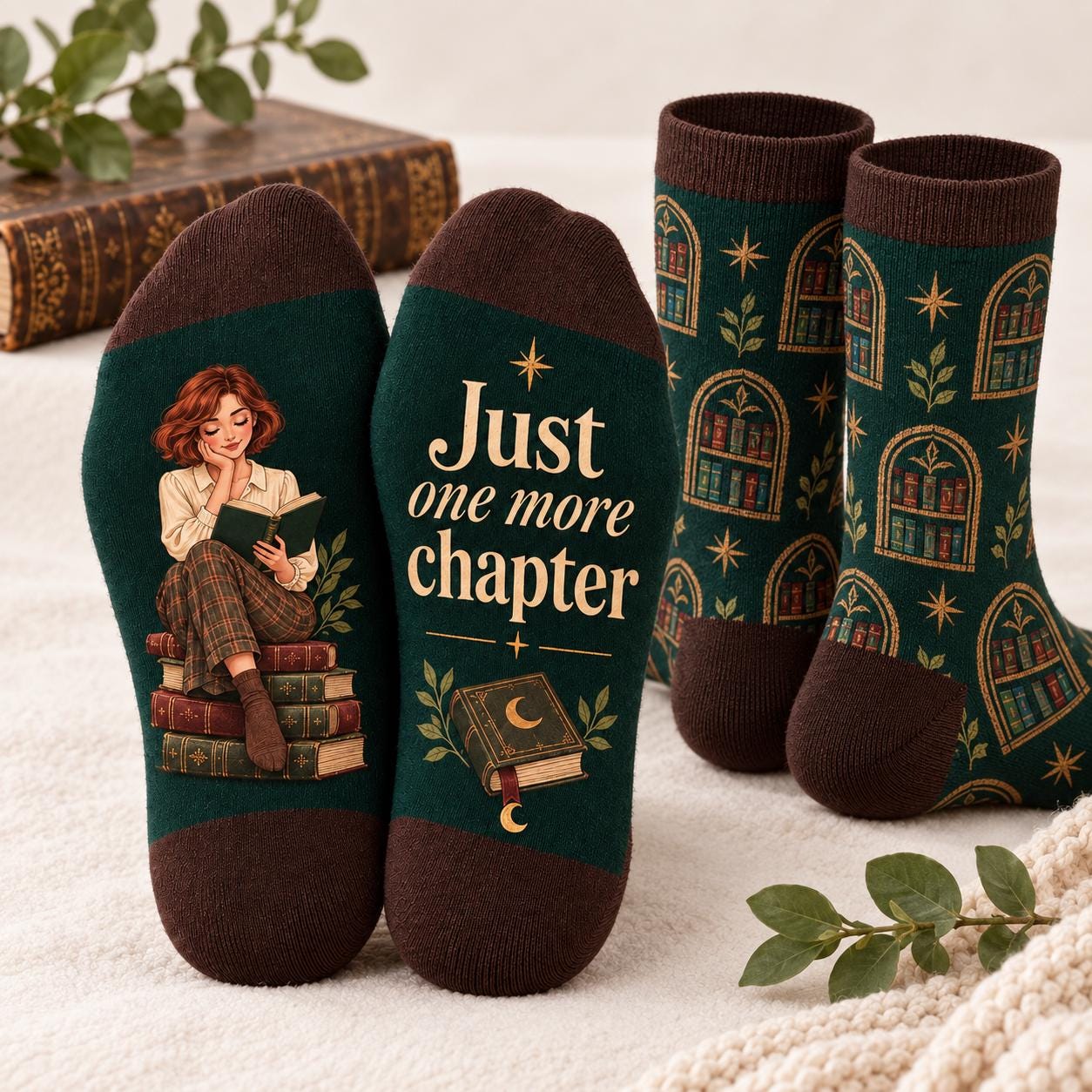 Book Lover Socks and Just One More Chapter Reading Socks – Cozy Reader Gift and Bookish Gifts for Women with Librarian Teacher Birthday - photo 6