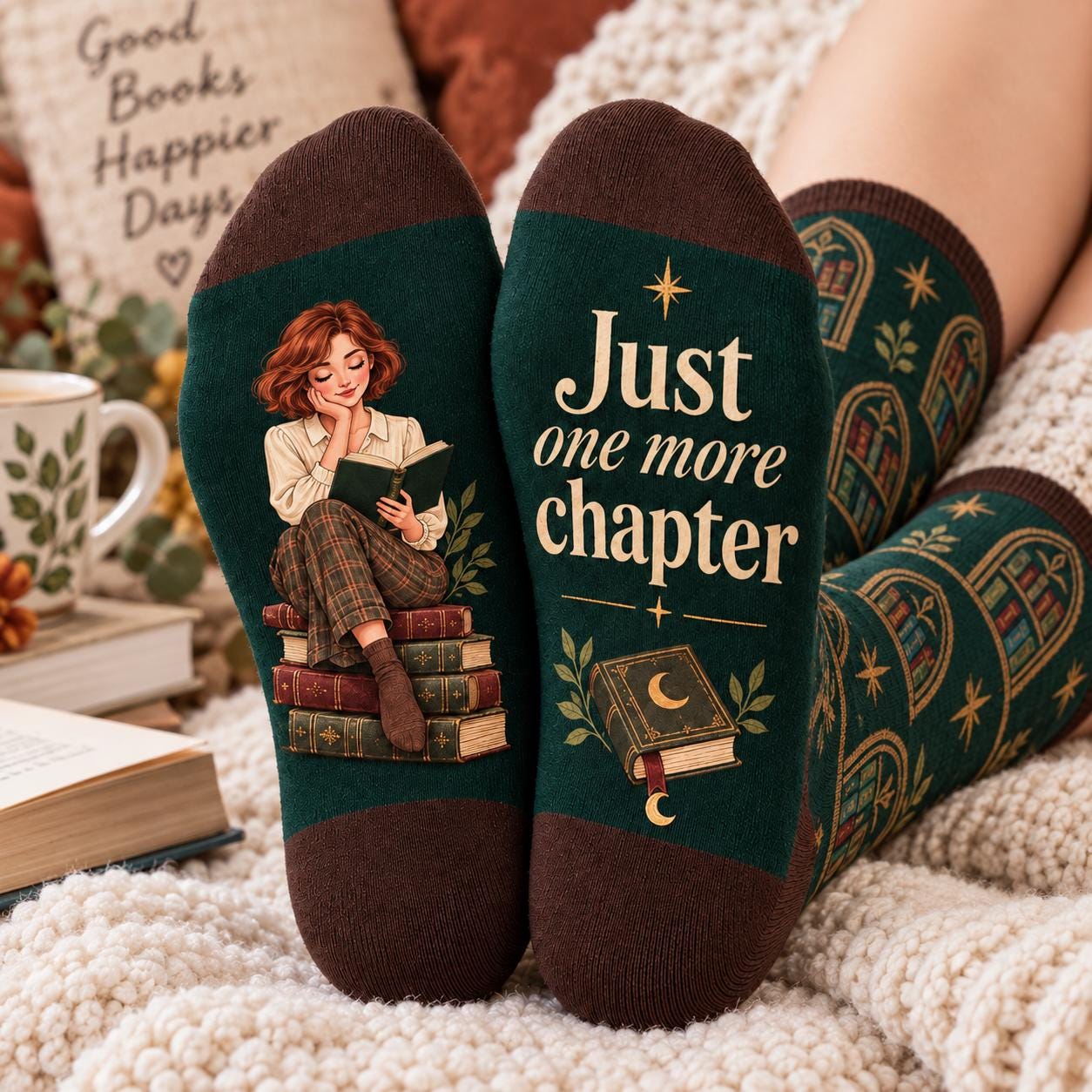 Book Lover Socks and Just One More Chapter Reading Socks – Cozy Reader Gift and Bookish Gifts for Women with Librarian Teacher Birthday - photo 7
