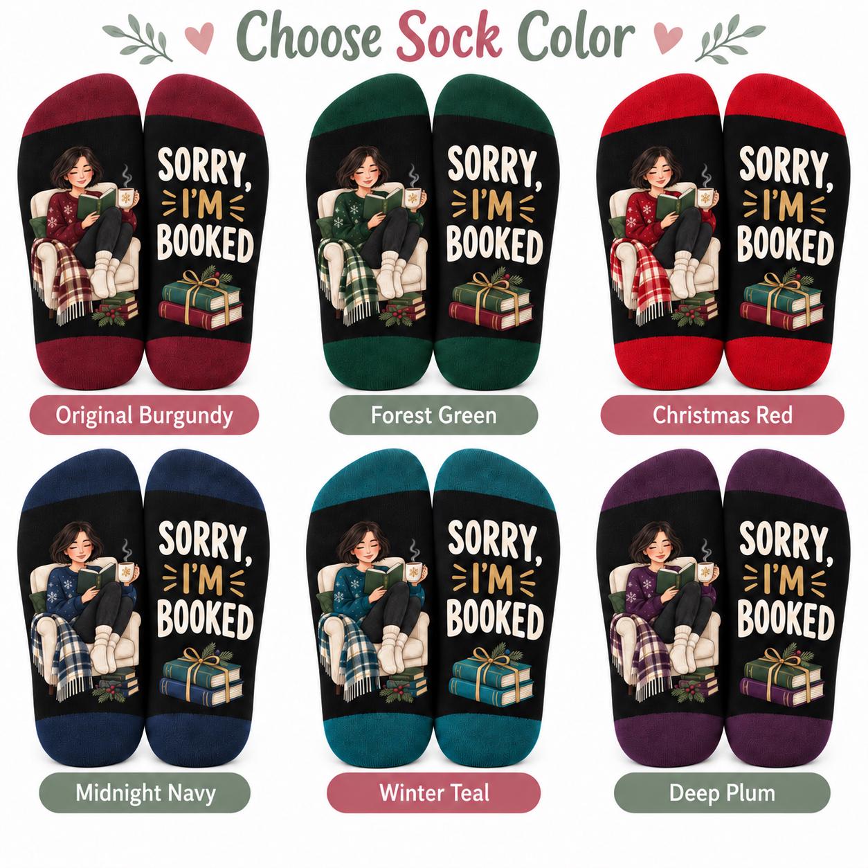 Cozy Book Lover Christmas Socks With Sorry I M Booked – Bookish Reading Holiday Reader Gift For Women - photo 3