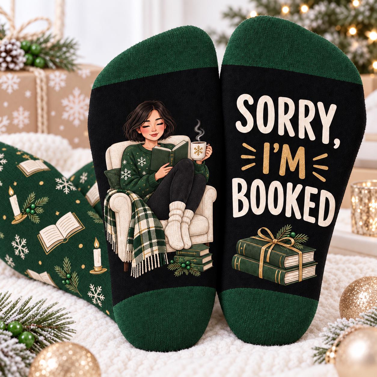 Cozy Book Lover Christmas Socks With Sorry I M Booked – Bookish Reading Holiday Reader Gift For Women - photo 5