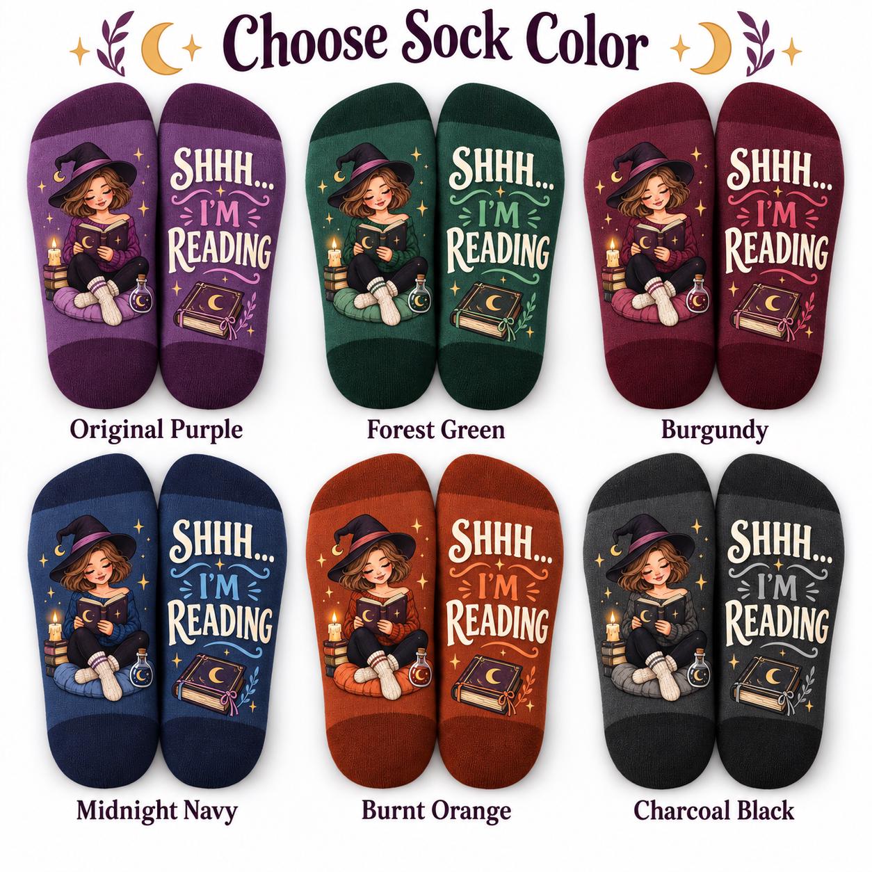 Spooky Witchy Book Lover Halloween Socks – Shhh I M Reading Cozy Witch Reader And Bookish Gift For Women - photo 3