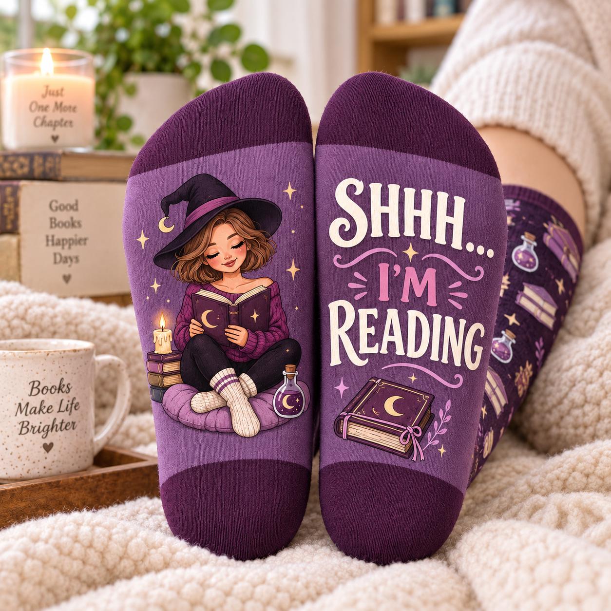 Spooky Witchy Book Lover Halloween Socks – Shhh I M Reading Cozy Witch Reader And Bookish Gift For Women - photo 6