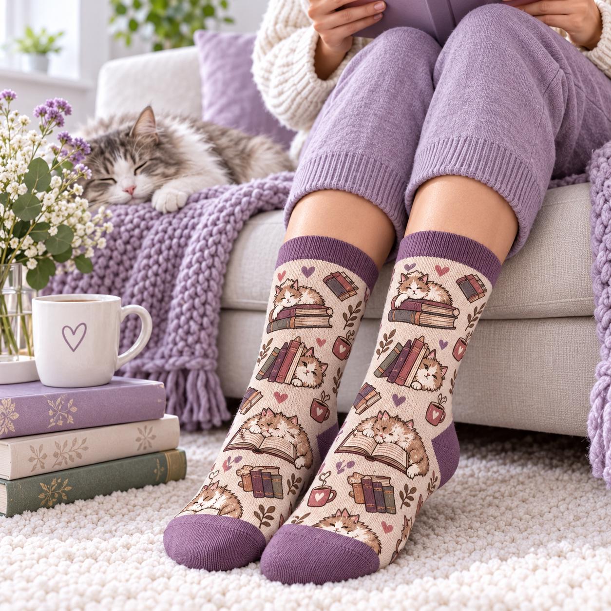 Personalized Book Lover Cat Socks With Name – Shhh I M Reading Cozy Bookish Reader And Cat Lover Gift For Women - photo 2