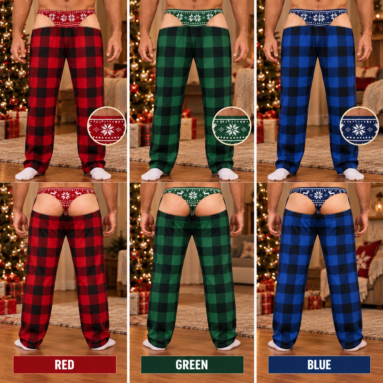 Funny Plaid Pajama Lounge Pants for Men – Fake Underwear Butt Illusion Christmas White Elephant Gag Gift - photo 3