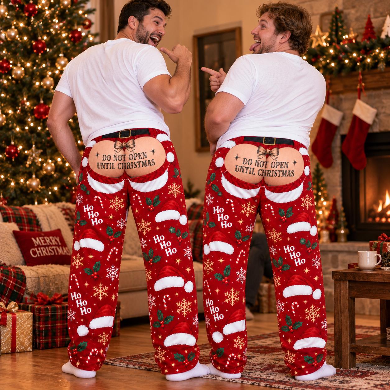 Funny Fake Butt Pajama Pants for Men – Do Not Open Until Christmas White Elephant Gag Gift for Him