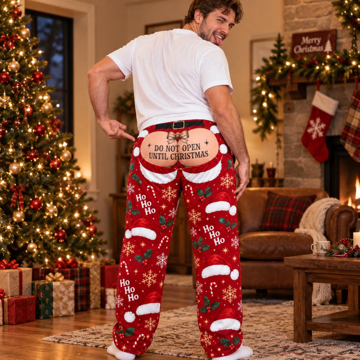 Funny Fake Butt Pajama Pants for Men – Do Not Open Until Christmas White Elephant Gag Gift for Him - photo 6