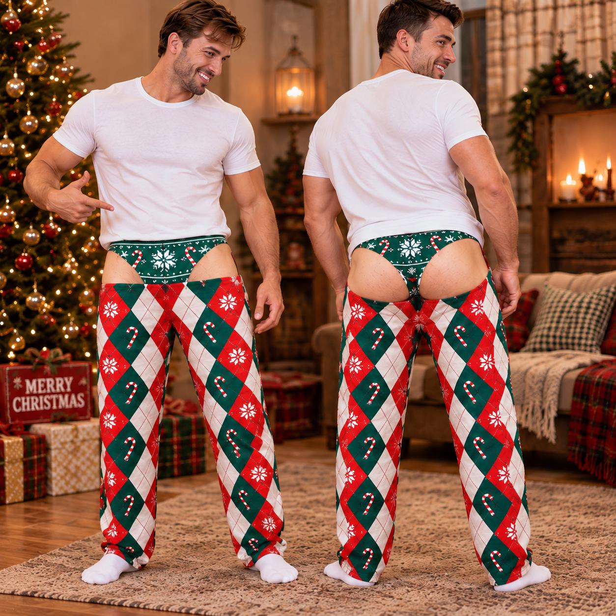 Funny Fake Underwear Butt Illusion Pajama Pants for Men – Holiday Lounge Christmas White Elephant Gag Gift for Him - photo 6