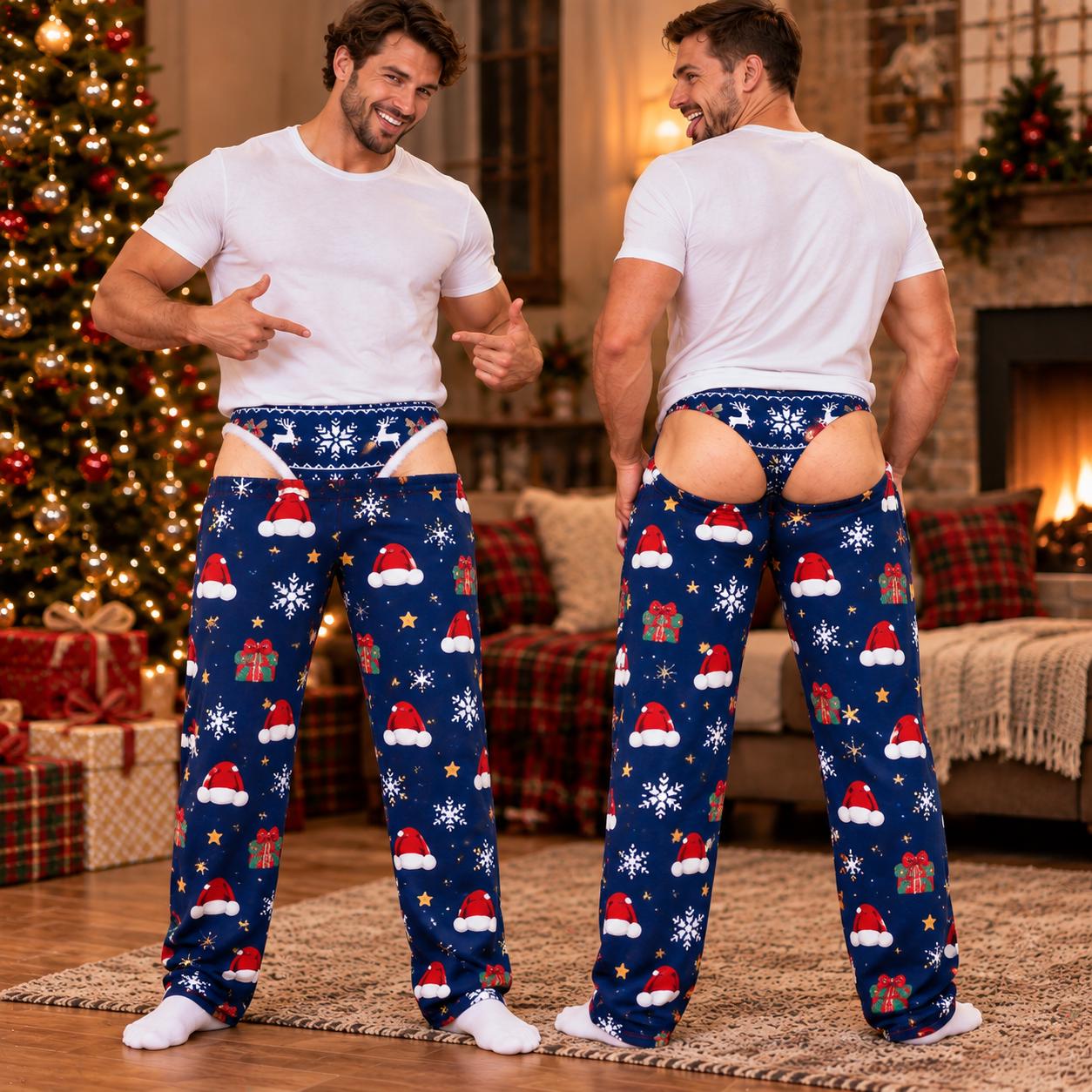 Funny Fake Underwear Butt Illusion Pajama Pants for Men – Holiday Lounge Christmas White Elephant Gag Gift for Him - photo 7