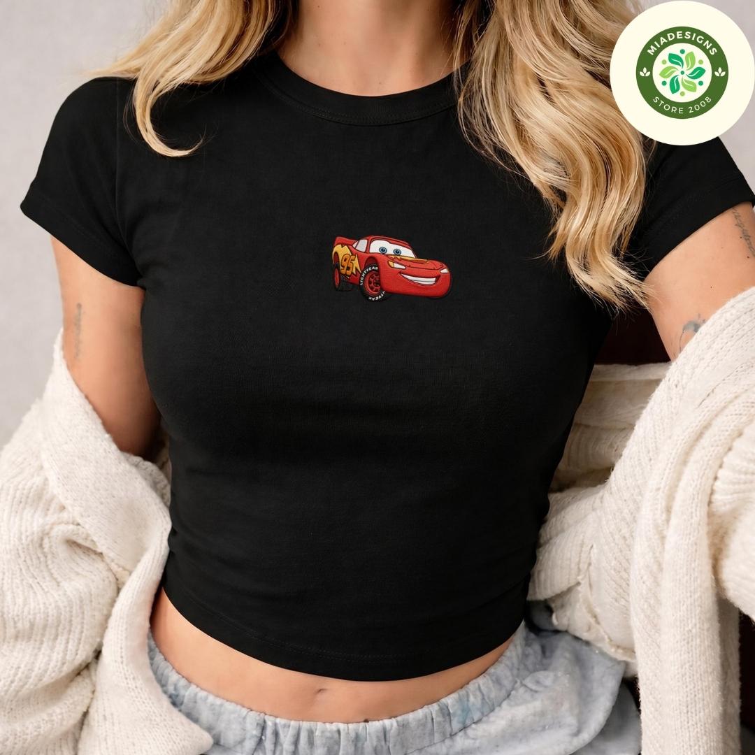 Embroidered Disney Cars Lace Trim Tank Top with Lightning McQueen Tow Mater Doc Hudson Sally – Cars Land Trip Baby Tee Crop Tank - photo 7